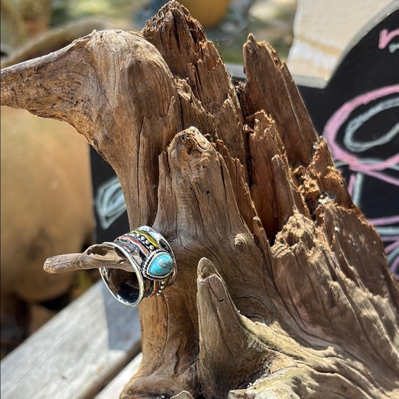 Turquoise and 3 tone Silver, Gold , Copper cuff style Women's Ring - Picture 1 of 4